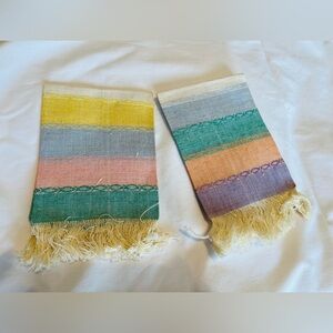 Colorful Striped Fringe Linen Hand Tea Towels Vintage New